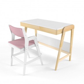 Комплект растущий стол и стул с чехлом 38 попугаев «Вуди» (Белый, Белый, Розовый) в Пойковском - poikovskii.mebel-74.com | фото