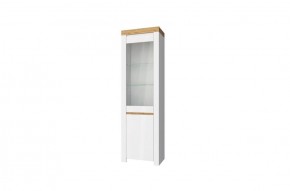 Шкаф с витриной  1V1D, TAURUS, цвет белый/дуб вотан в Пойковском - poikovskii.mebel-74.com | фото